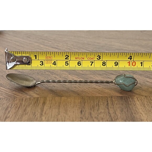 Handmade Snuff / Baby Spoon With Amazon Jade Accent Stone Handle Vintage Boho - Picture 7 of 9